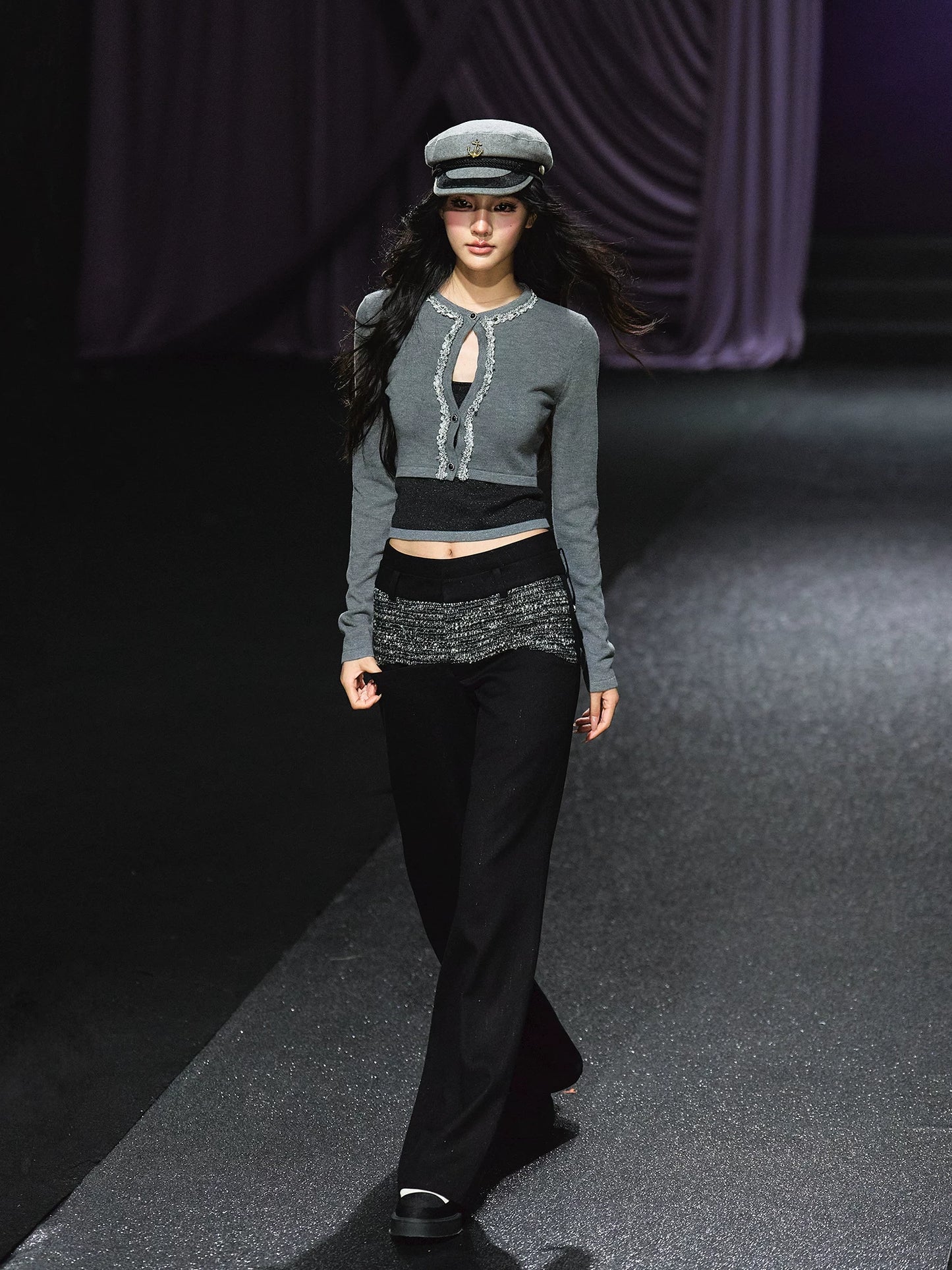"Midnight Atelier" Black Double-Waist Straight-Leg Trousers