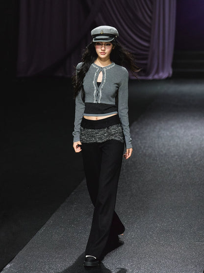 "Midnight Atelier" Black Double-Waist Straight-Leg Trousers