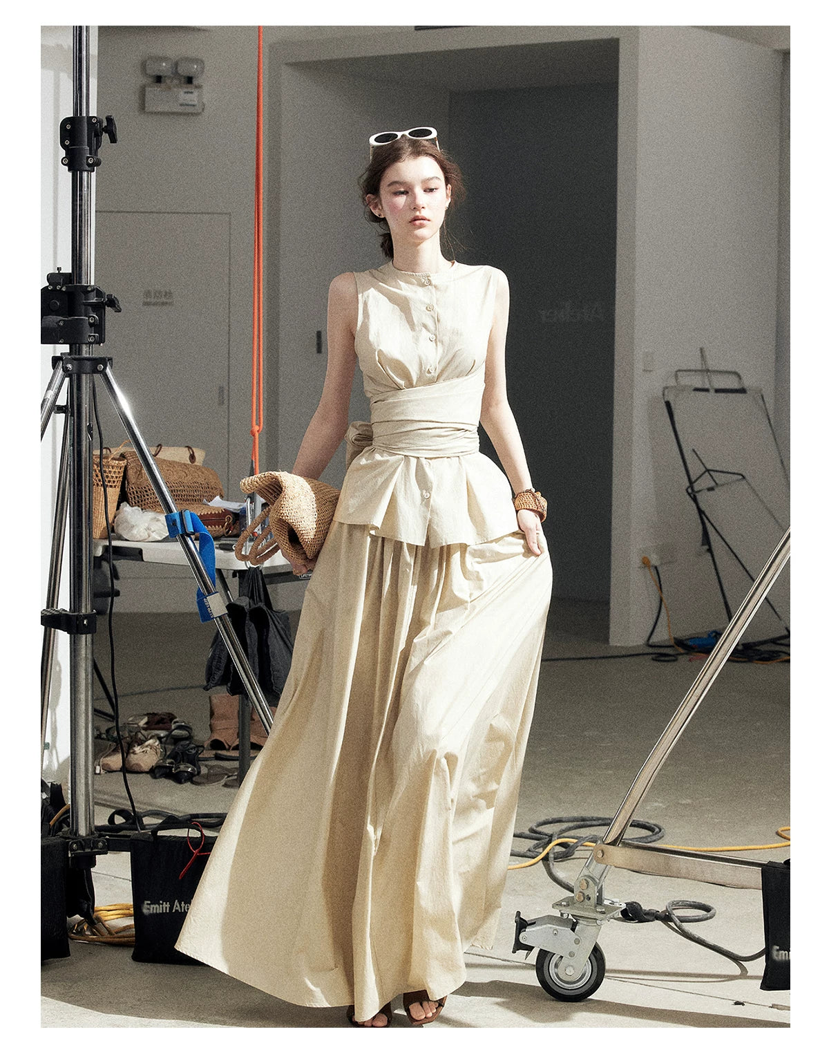 "The Last Falling Leaf" Milk Tea Lyocell Two-Piece Skirt Set