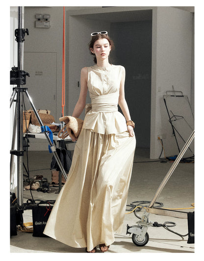 "The Last Falling Leaf" Milk Tea Lyocell Two-Piece Skirt Set