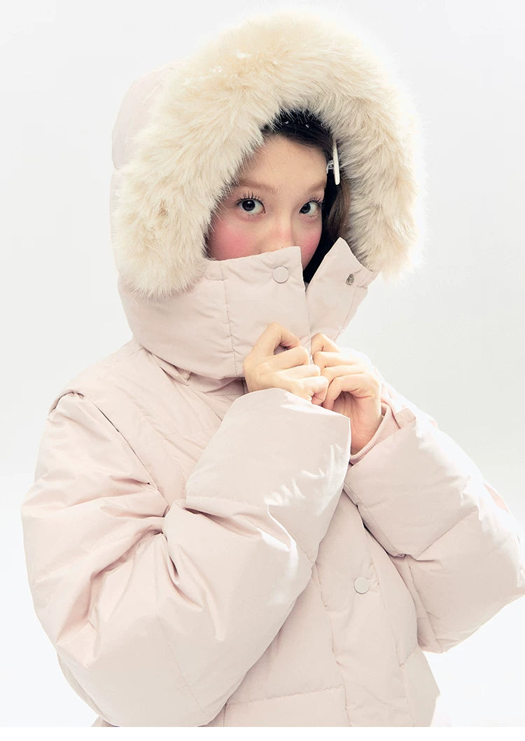 "Blush Cloud Haven" Misty Pink 2-Way Detachable Sleeve Down Jacket & Vest