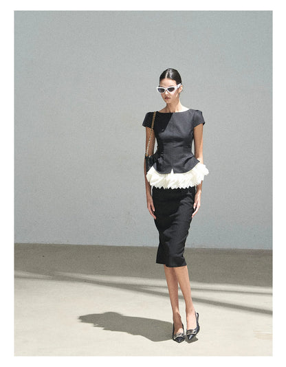"Her Black & White Poem" Elegant Contrast Two-Piece Set