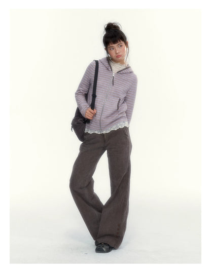 "A Season Called Autumn" Coffee Brown Vintage Washed Wide-Leg Utility Pants