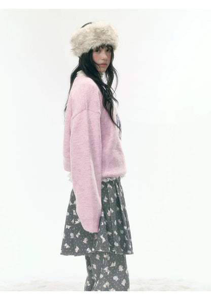 JOVYLLE - Pink Bunny Print Cotton Pants & Pleated Skirt