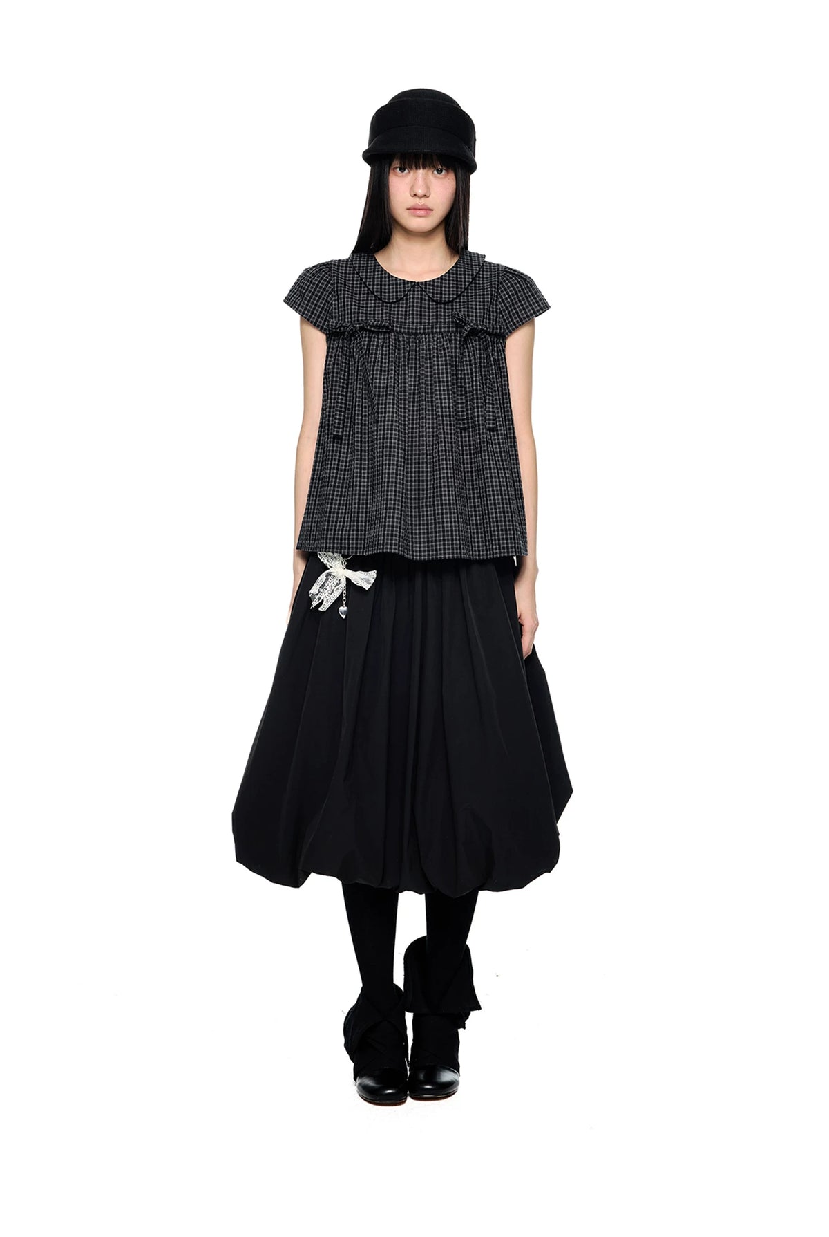 EZEK | Peter Pan Collar Gingham Shirt with Bubble Sleeves