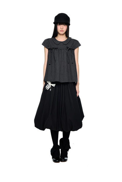 EZEK | Peter Pan Collar Gingham Shirt with Bubble Sleeves