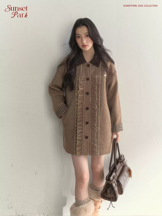 SunsetPark - Intellectual Gray Wool-Blend Herringbone Coat (Intellectual Gray / Khaki Houndstooth)