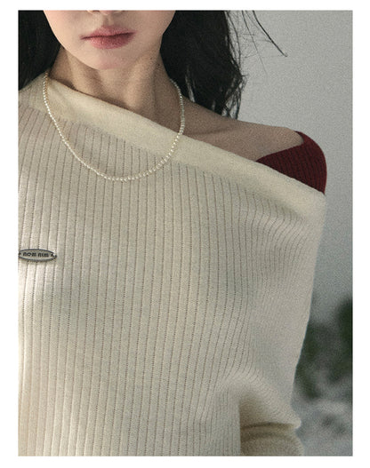 “Ashes of Yesterday” Moonstone White Off-Shoulder Layered Knit Top
