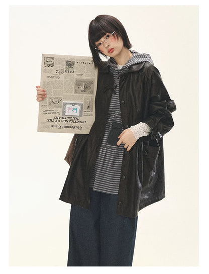 "Seoul Diary" Gray & Pink Stripe Hooded Knit Mini Dress
