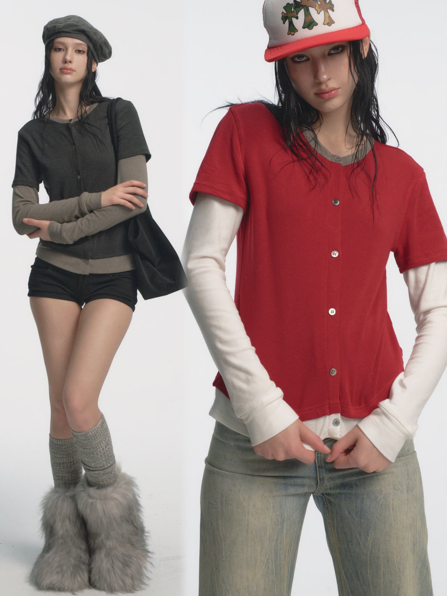 Muirgen - Christmas Contrast Faux Layer Stretch Top