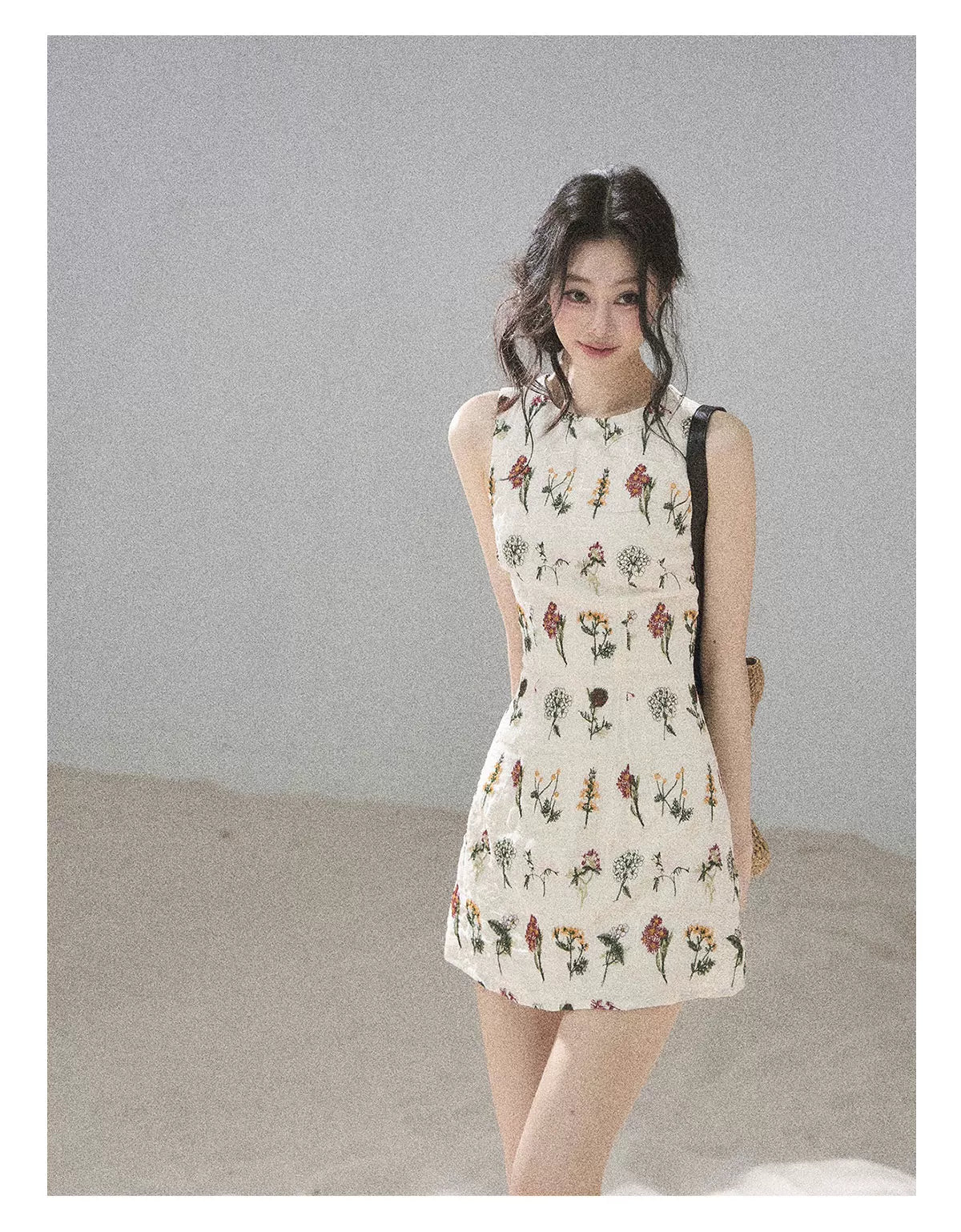 "Wildflower Daydream" Dutch Cream Embroidered Mini Dress - Sleeveless 45684