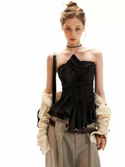 Asymmetrical Peplum Tube Cami Top (Black/ Grey/ Beige)