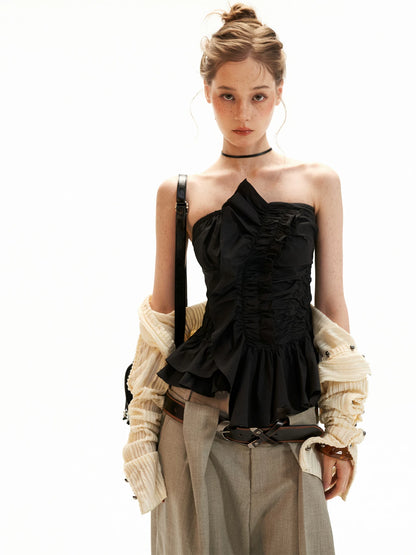 Asymmetrical Peplum Tube Cami Top (Black/ Grey/ Beige)