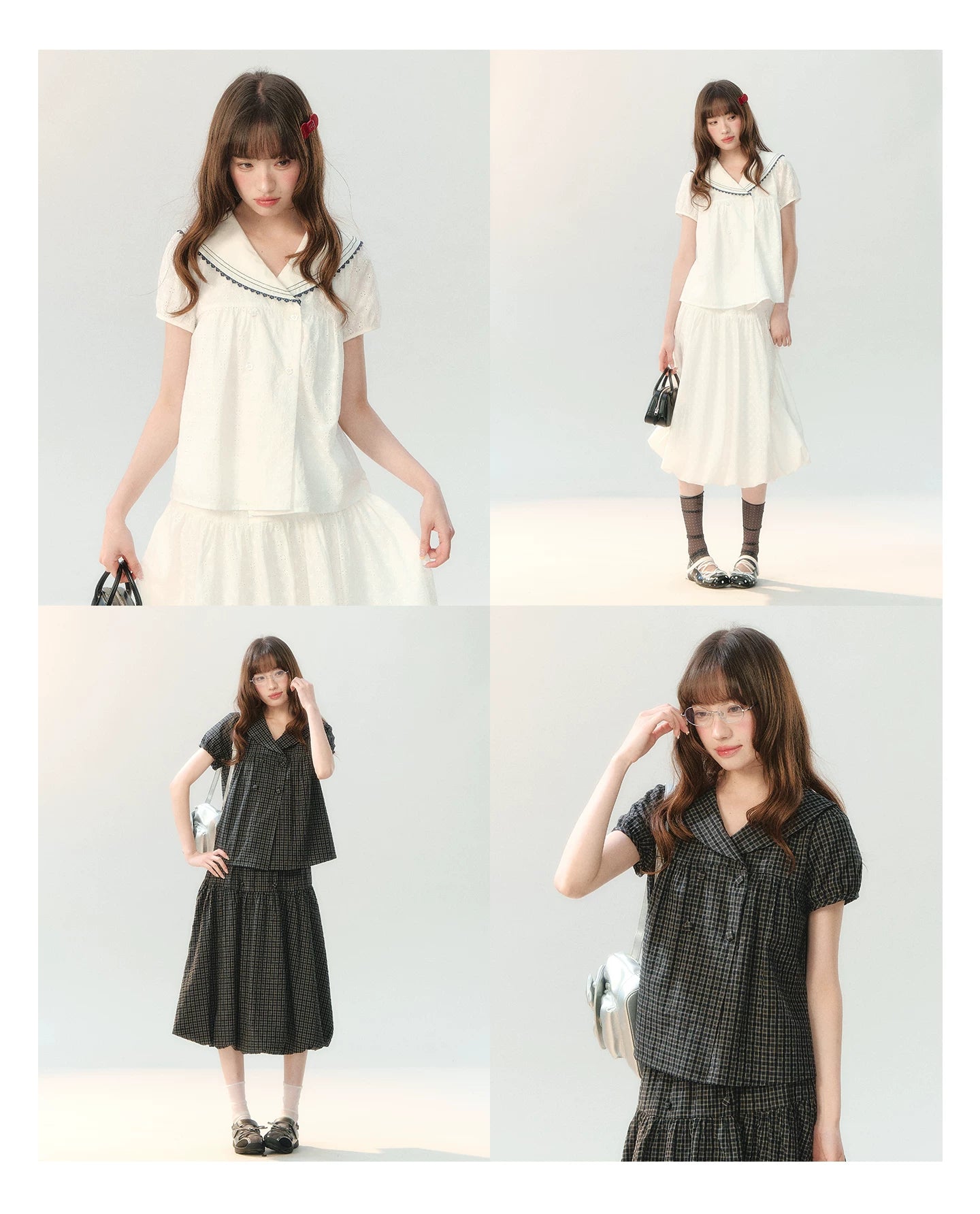 "Sea Breeze Chronicle" White Sailor Collar Skirt Set LL2026185