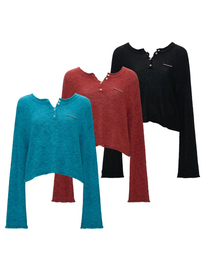 MAMC - Open-Back Mohair Blend Cropped Sweater (Red/ Black/ Blue)