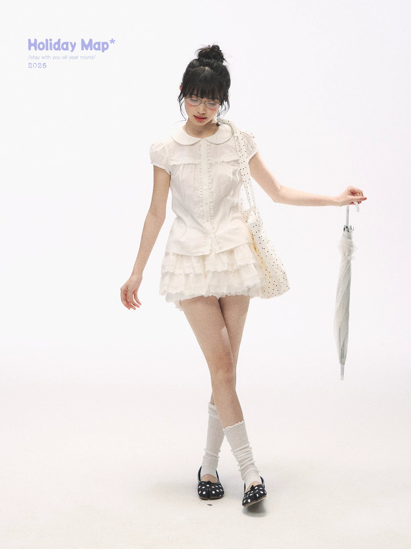 "Lace Soufflé" White Tiered Ruffle Bubble Skort