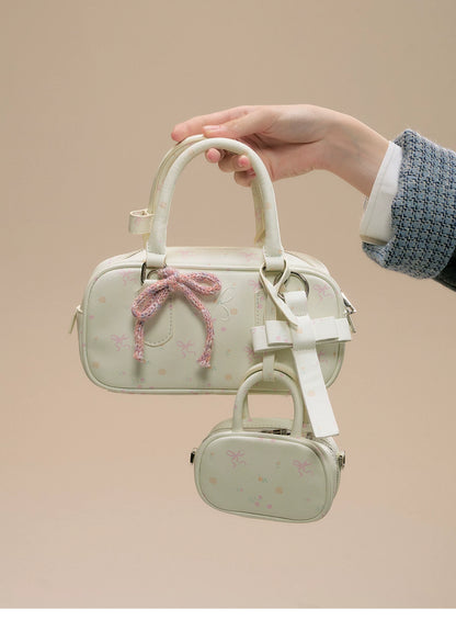 SunsetPark - Suede Bow Boston Handbag (Red / Brown / Floral / Blue / Pink)