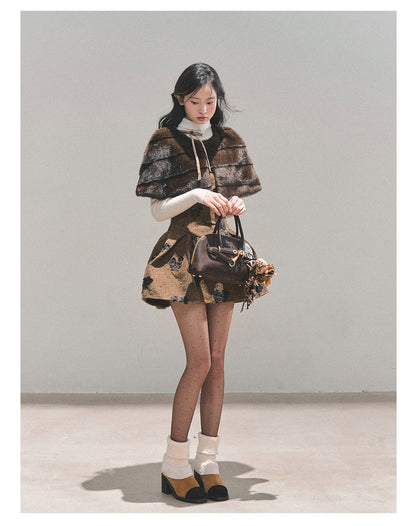少也眼 “Whispers of Moss” Sparkle-Lined Gown with Faux-Fur Cape - Coffee/Deep Cocoa 6412124145