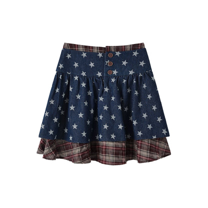 "Sage Whisper" Layered Vintage Collection (Plaid Shirt / Lace Cami / High-Waist Skirt)