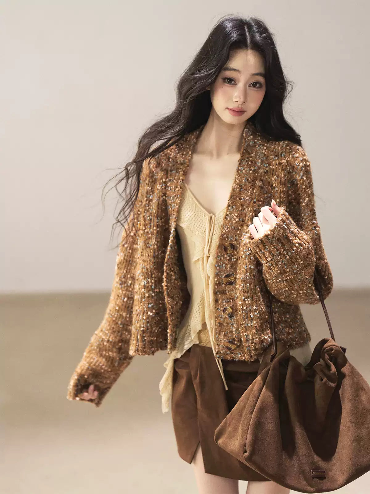 AOMALM - Toasted Pecan Marled Knit Cardigan