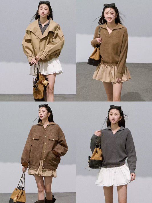 OAKMOO - Wool-Blend Detachable Hem Two-Piece Effect Dress 25Q416