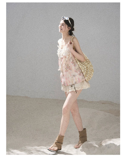 "Unscripted Romance" Dried Rose Embroidered Floral Cami Top