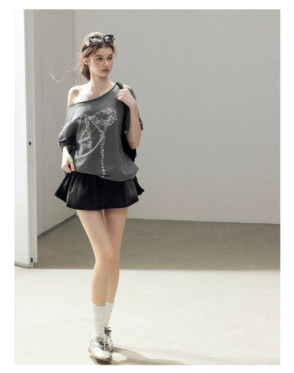 "Muted Shades of Gray" Silver Mouse Gray Off-Shoulder Tee