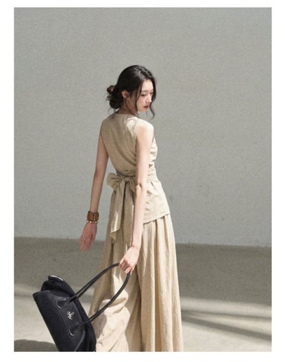 "The Last Falling Leaf" Milk Tea Lyocell Two-Piece Skirt Set