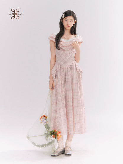 “Heartfelt Rendezvous” Pink Plaid Maxi Dress