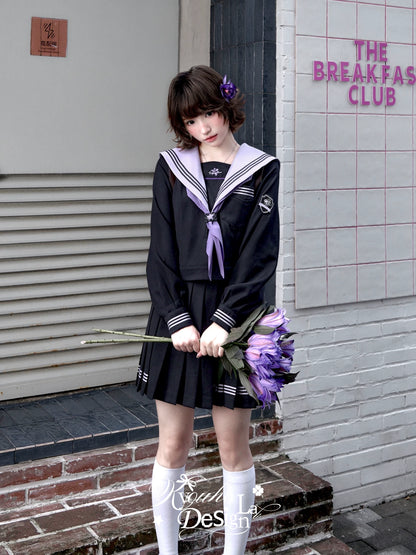 "Snow-Cleared Lily" Gray-Lilac JK Long-Sleeve Sailor Uniform Set