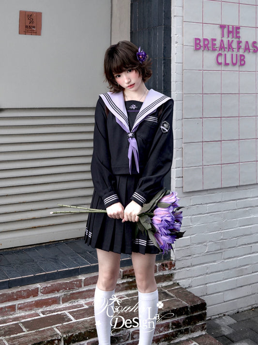 "Snow-Cleared Lily" Gray-Lilac JK Long-Sleeve Sailor Uniform Set