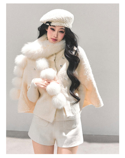 少也眼 “Monologue of the Wilderness” Knit Cape Sweater - White 68415