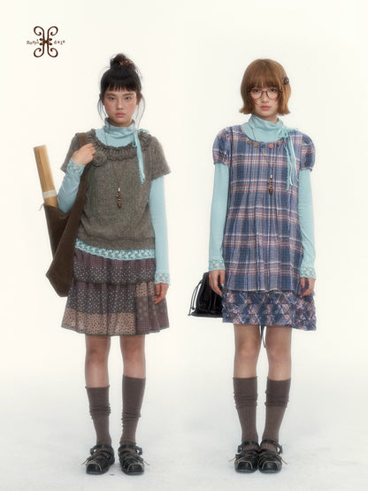 “Mint Milk Pudding” Mint Blue Lace-Trimmed Mock Neck Knit Top