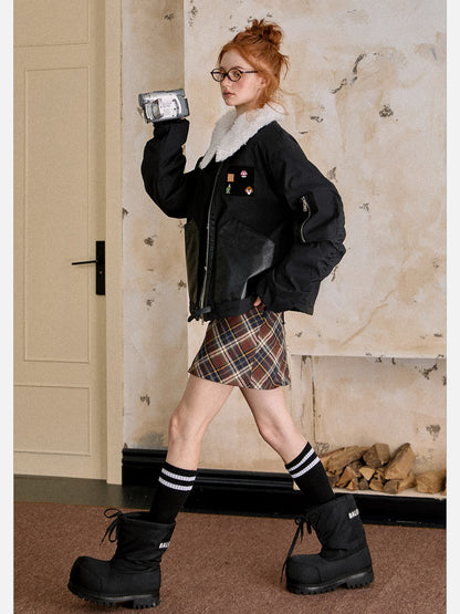 EZEK - Faux Shearling Contrast Puffer Jacket