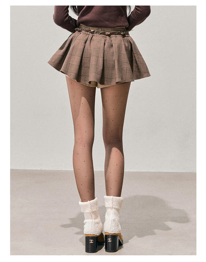 少也眼 “Annie's Waltz” Vintage Preppy A-Line Mini Skirt - Coffee Brown 1645635