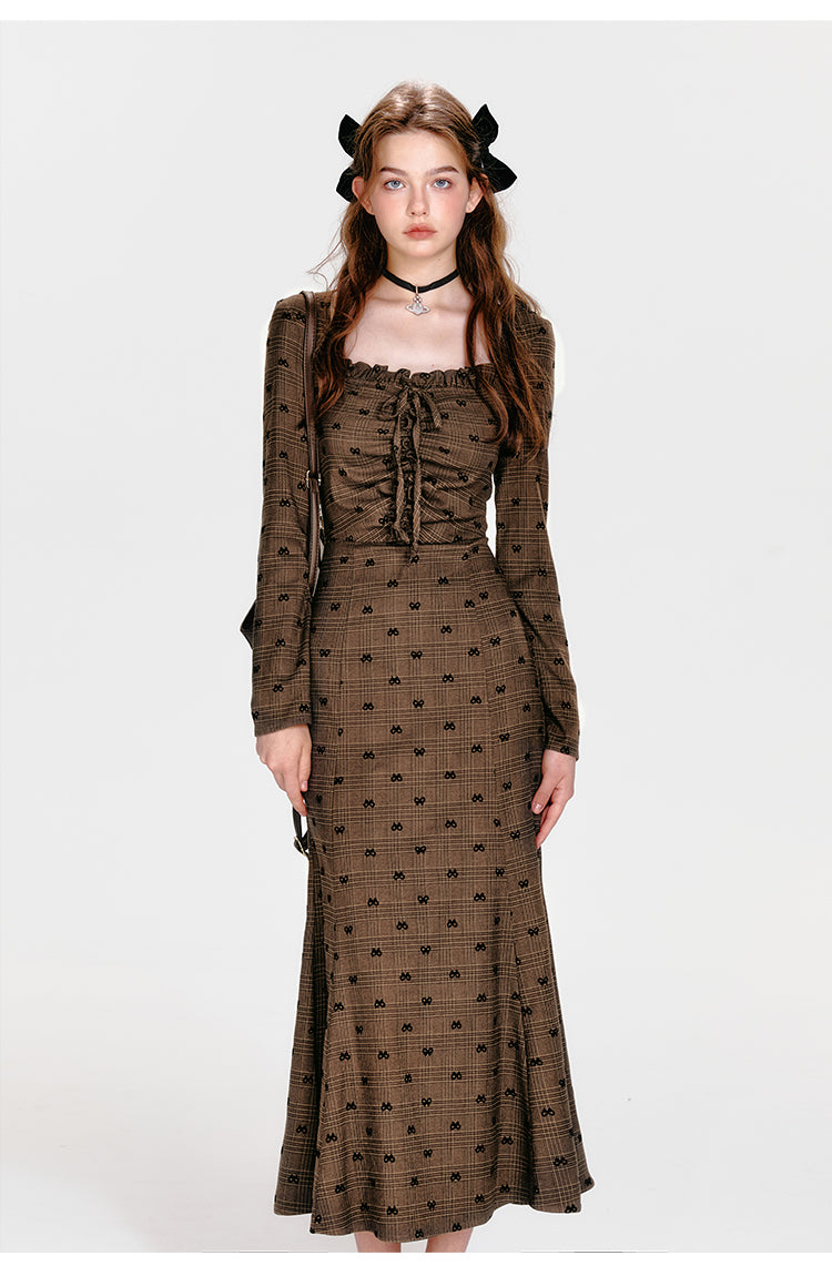 Bow Print Hip Fishtail Dress