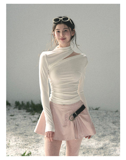 “Tidal Breath” Pearl White Draped Cutout Top