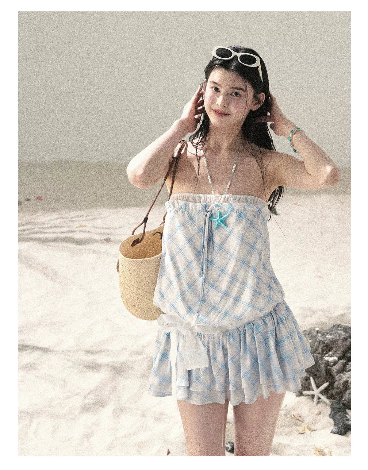 "Breeze Upon the Waves" Ice Crystal Blue Off-Shoulder Diamond Quilted Mini Dress