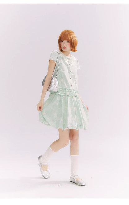 “Mint Lime” Green Stripe Lace Babydoll Dress
