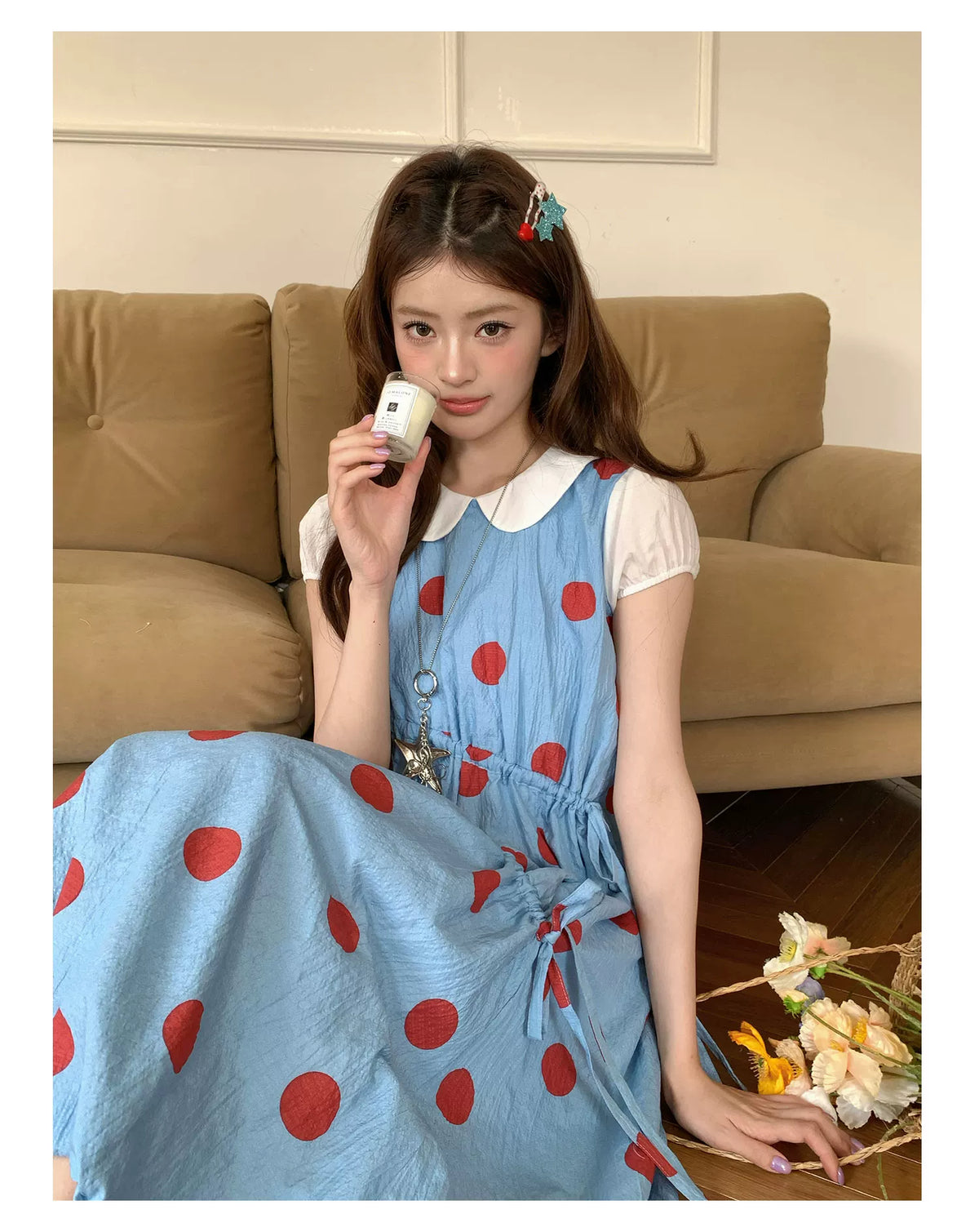 [RF] “Sea Salt Berry” Blue Polka Dot Textured Dress