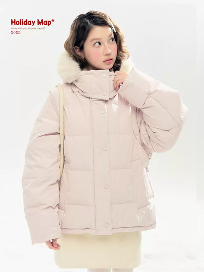 "Blush Cloud Haven" Misty Pink 2-Way Detachable Sleeve Down Jacket & Vest