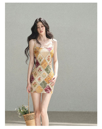 "In Her Lingering Gaze" Van Dyke Brown Floral Cami Bodycon Mini Dress