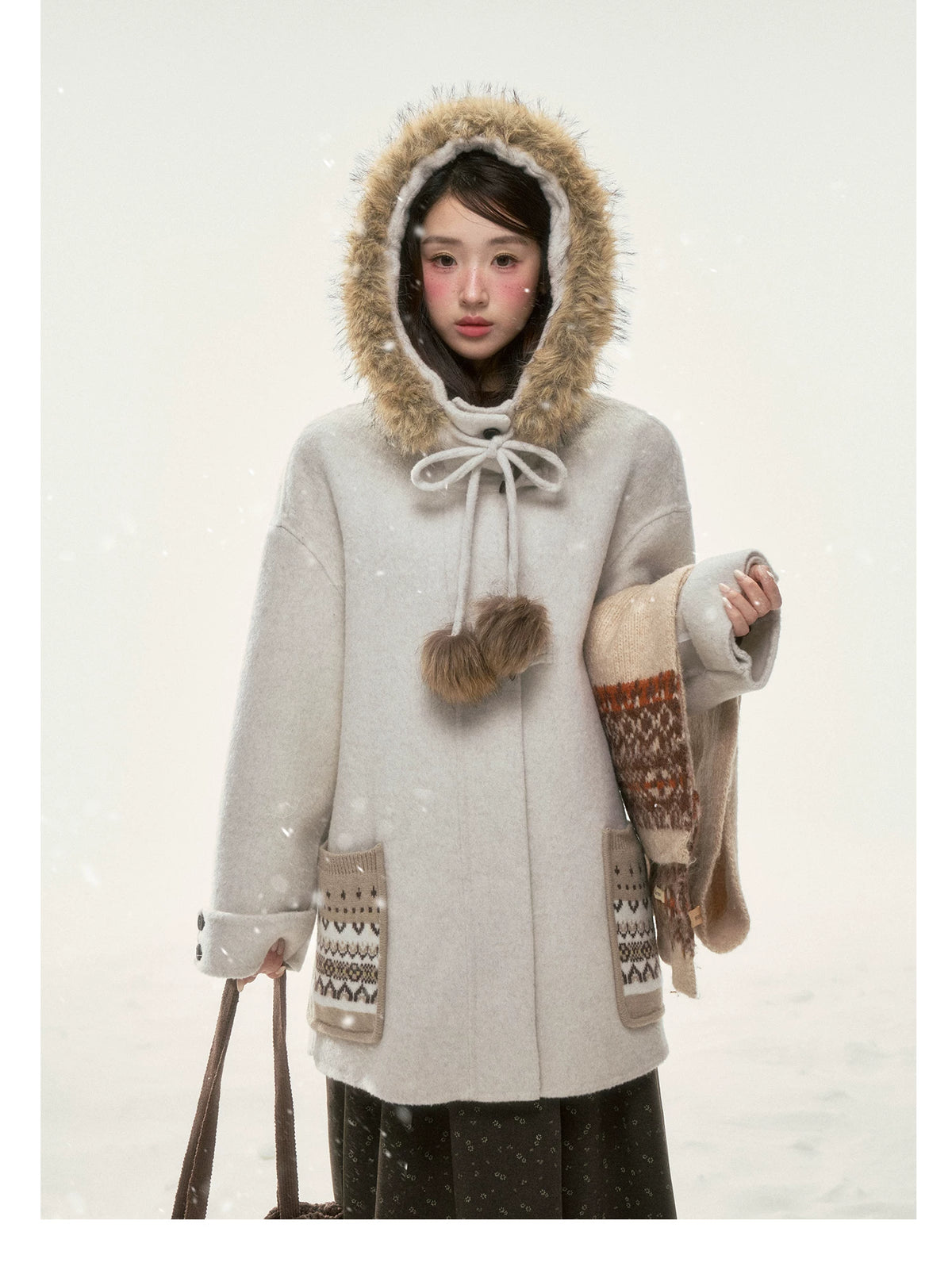 BIBIBENCY - Ivory 70% Wool Fair Isle Coat