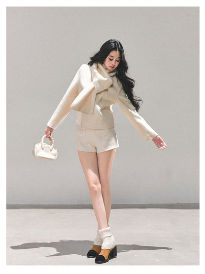 少也眼 “Twilight Forest" Woolen Oversized Coat - White