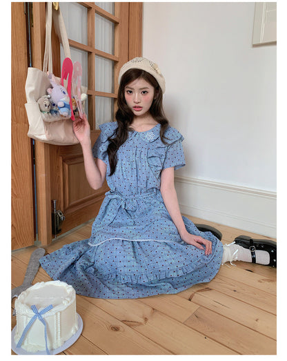 “Blueberry Tart Reverie” Blue Polka Dot Tea Dress