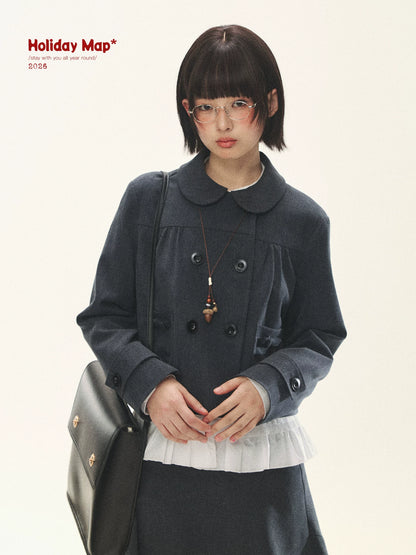 "First Day of Spring" Charcoal Gray Bow Blazer & Asymmetrical Skirt Set