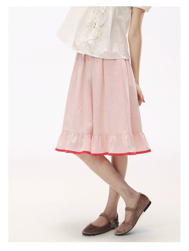 "Rosy Picnic" Pink Polka Dot A-Line Mini Skirt