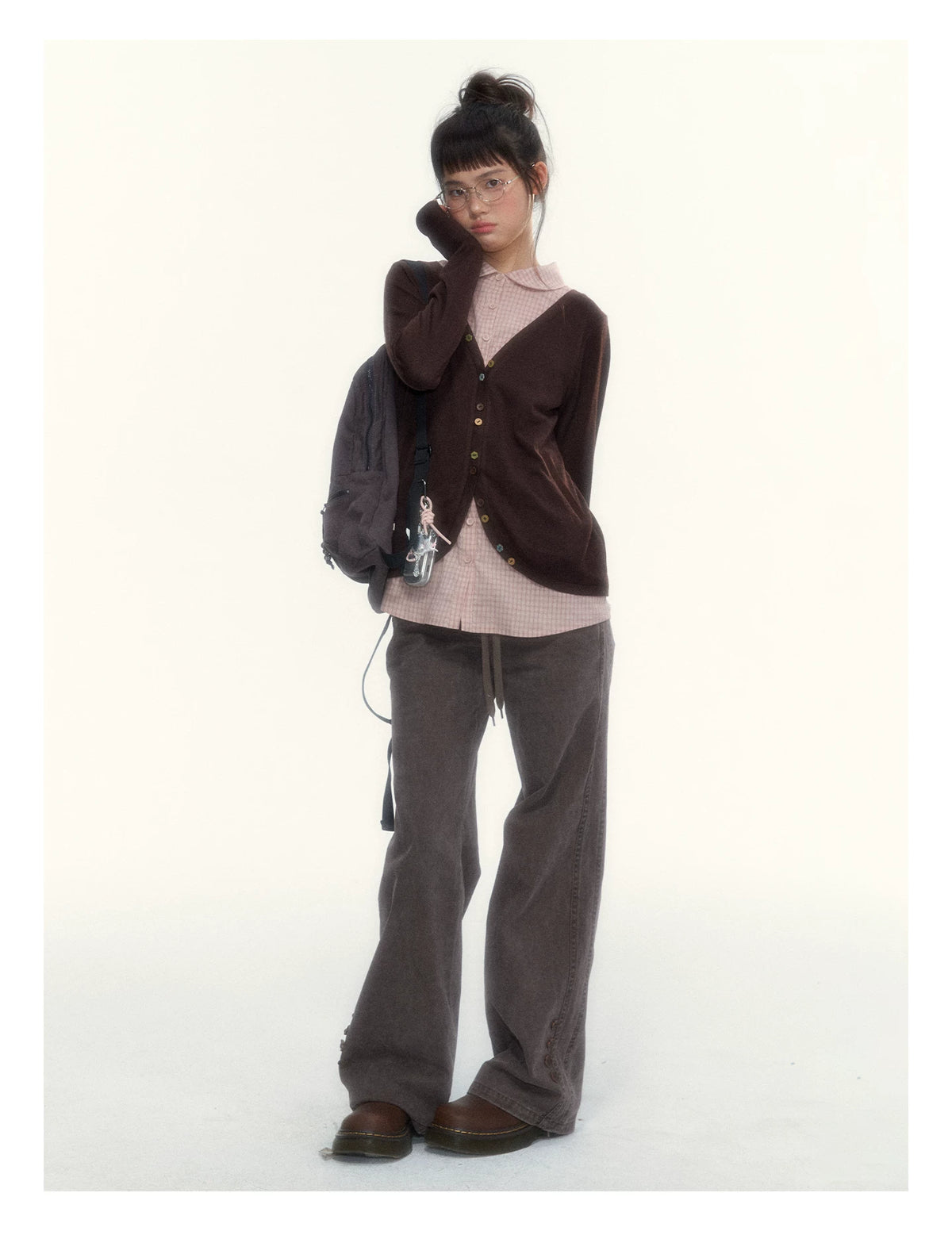 "A Season Called Autumn" Coffee Brown Vintage Washed Wide-Leg Utility Pants