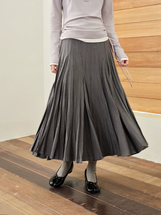 DAILY ARTIST - Dark Gray Textured Pleated A-Line Maxi Skirt
