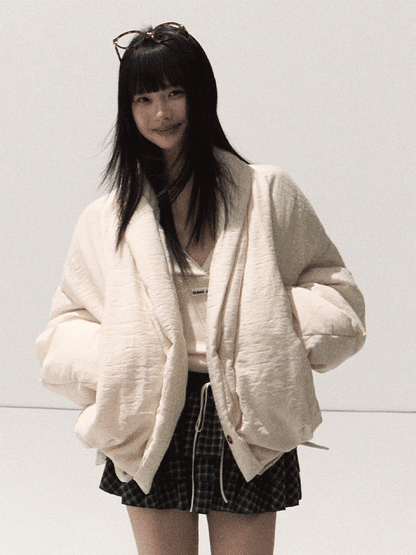 OAKMOO/ Beige 90% White Duck Down Cropped Puffer Jacket